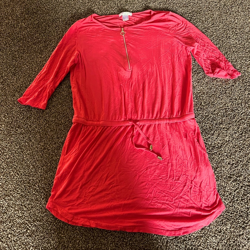 VENUS Red Zip-Front Swim Coverup Dress